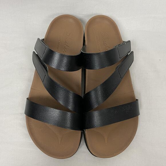 Skechers Arch Comfort Sandals Womens 9 Black Strappy Slip On Slide Eva Sole - Picture 4 of 14